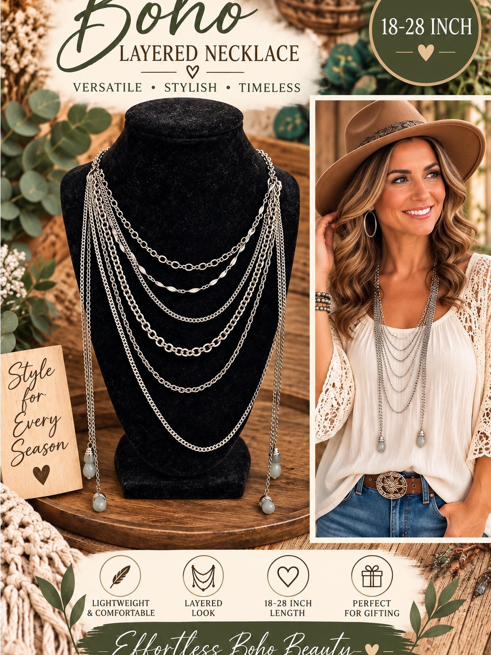 Coldwater Creek Silver-Tone Layered Necklace with Teardrop Charms